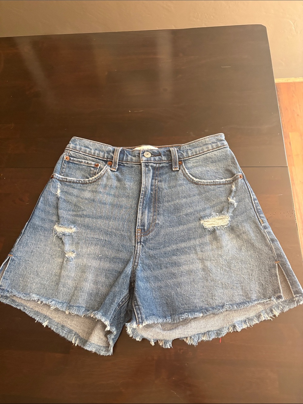 Abercrombie & Fitch Distressed Light Blue High-Rise Jean Shorts